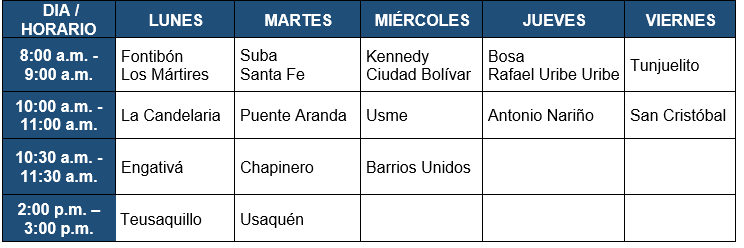 Horarios de cronograma de actividades físicas