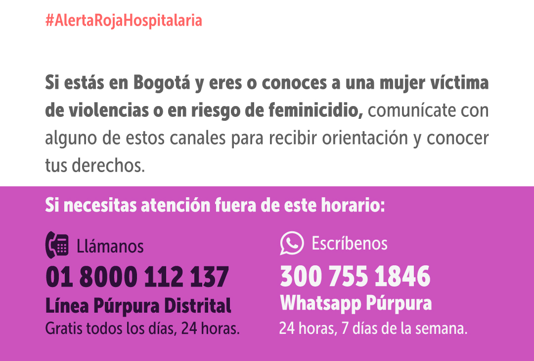 Imagen con información de contacto de la Línea Púrpura Bogotá
