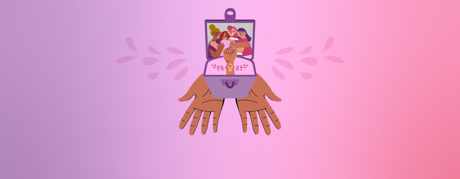 Ilustración de manos con mujeres